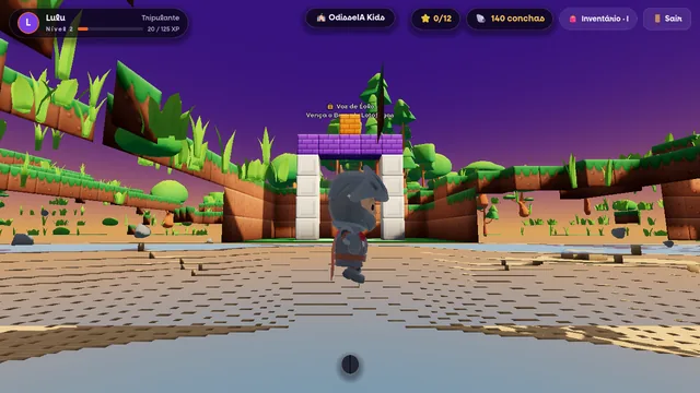Tela real do jogo: o portal da ilha Voz de Éolo, trancado, com o aviso “Vença o Boss de Lotófagos”.